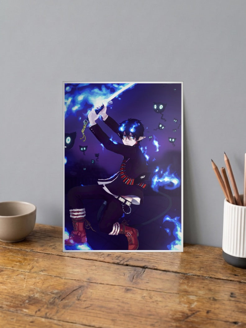 Rin Okumura Blue Flames Anime Poster