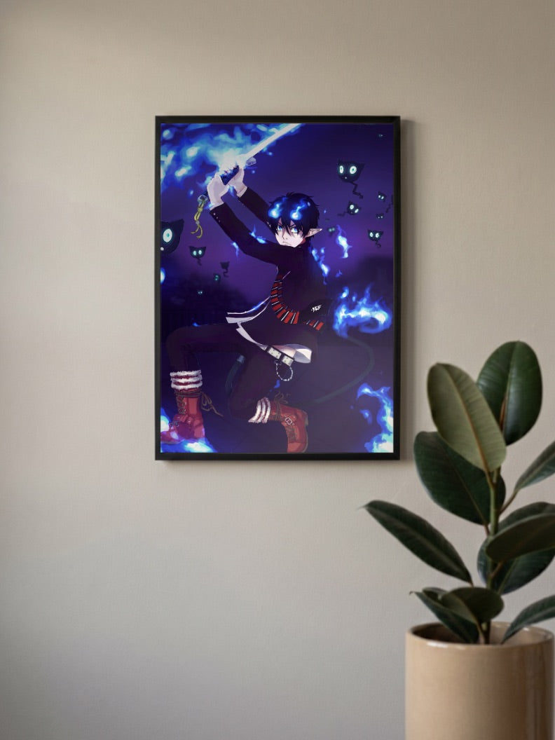 Rin Okumura Blue Flames Anime Poster