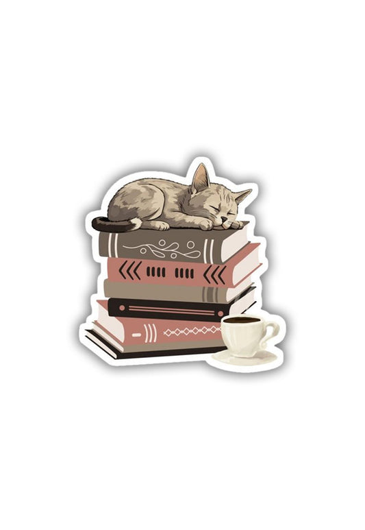 Book-Loving Cat Nap Sticker