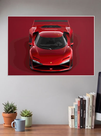Ferrari Red Top View Cars Poster