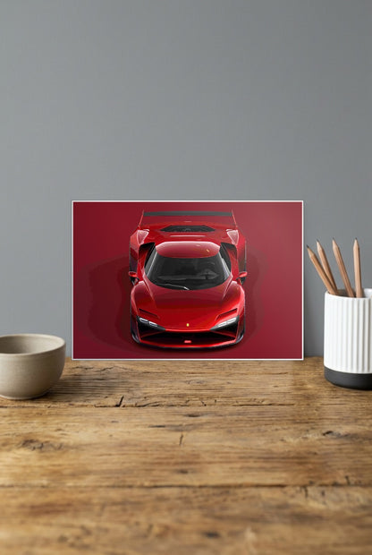 Ferrari Red Top View Cars Poster
