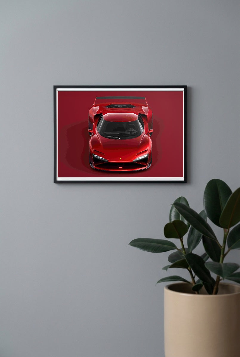 Ferrari Red Top View Cars Poster
