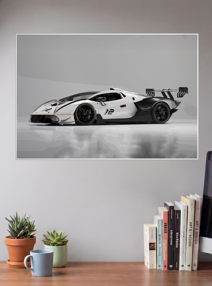 White GT Supercar Cars Poster