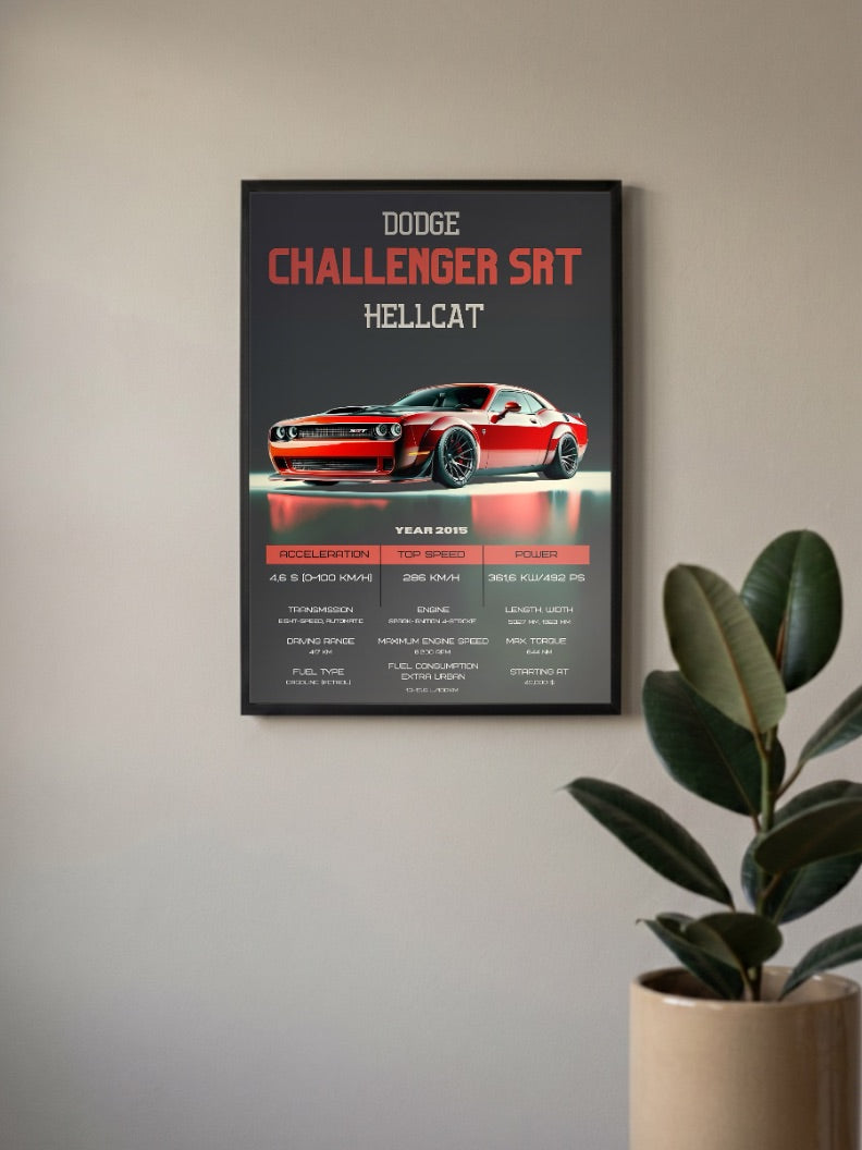 Dodge Challenger SRT Hellcat American Muscle Cars Poster
