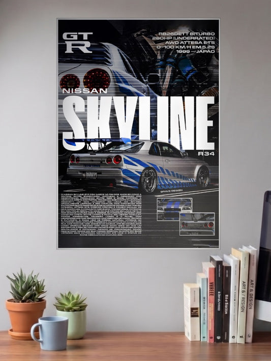 Nissan Skyline r34 gTR Cars Poster