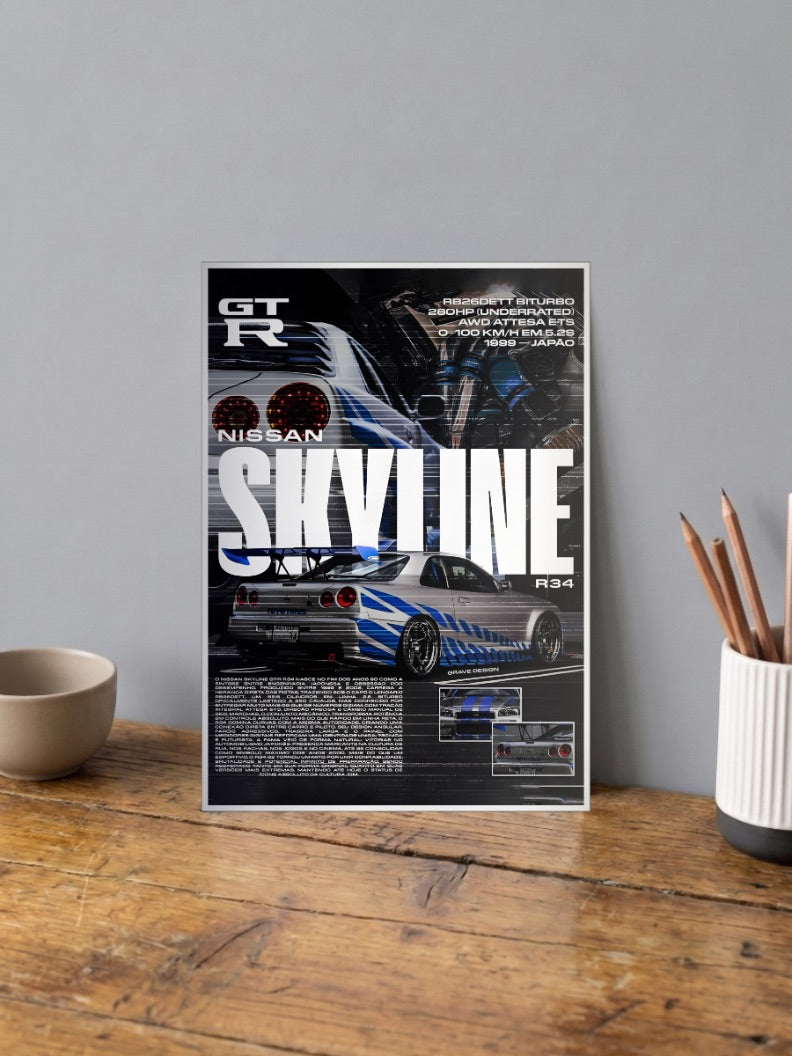Nissan Skyline r34 gTR Cars Poster