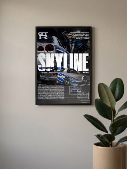 Nissan Skyline r34 gTR Cars Poster