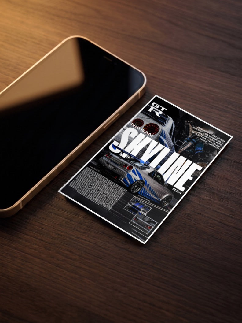 Nissan Skyline r34 gTR Cars Poster