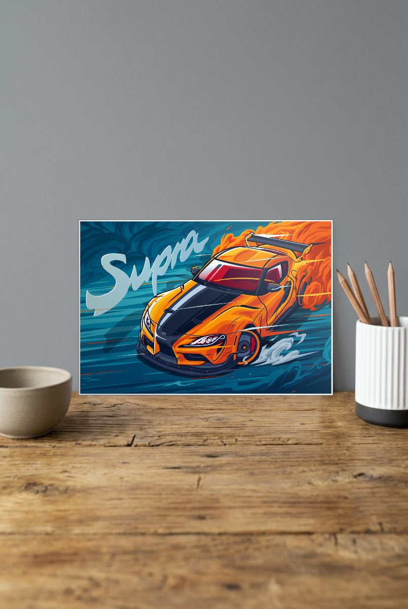 Toyota Supra Orange Art Cars Poster