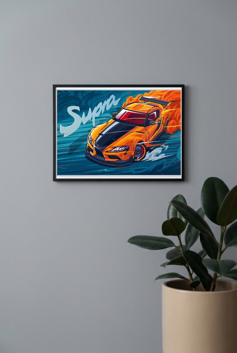 Toyota Supra Orange Art Cars Poster