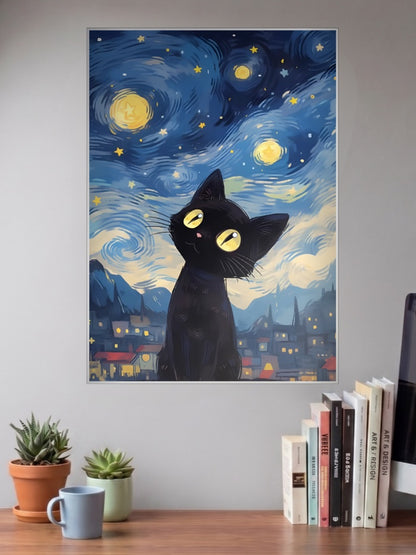 Starry Cat Van Gogh Abstract Poster