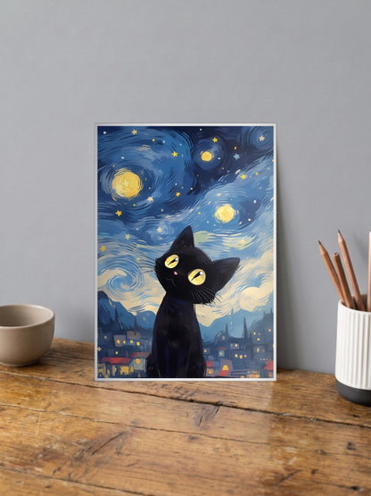 Starry Cat Van Gogh Abstract Poster