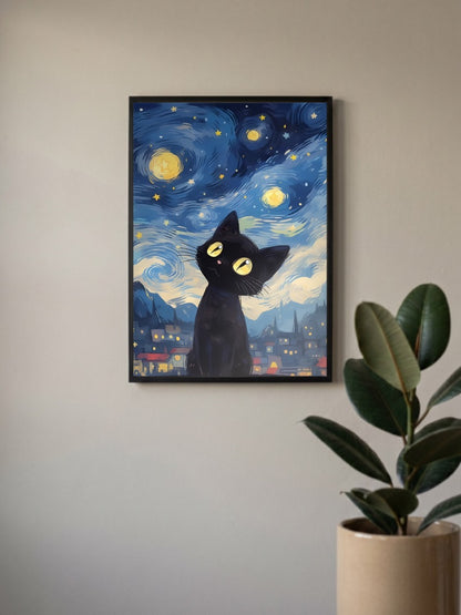 Starry Cat Van Gogh Abstract Poster
