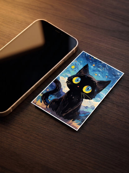 Starry Cat Blue Night Abstract Poster