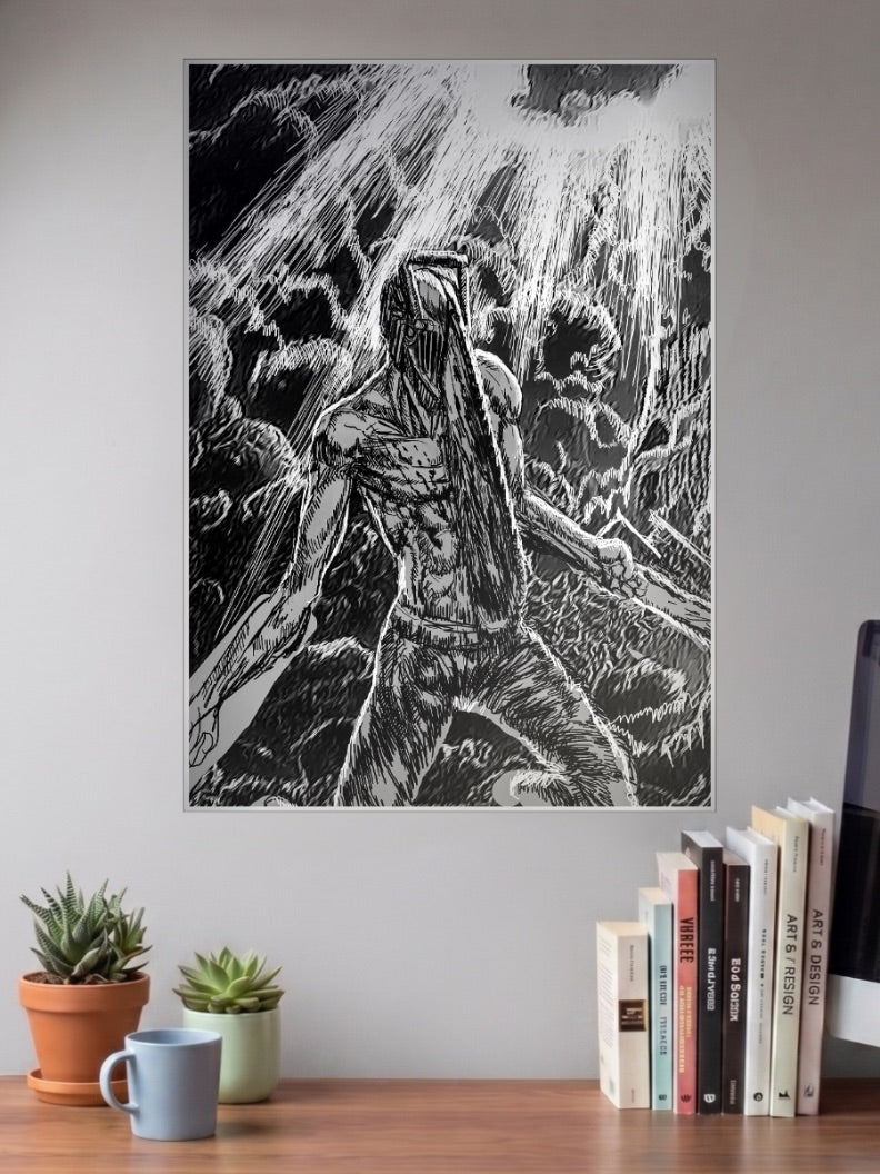 Denji Berserk Style Chainsaw Man Anime Poster