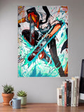 Denji Blue Energy Chainsaw Man Anime Poster