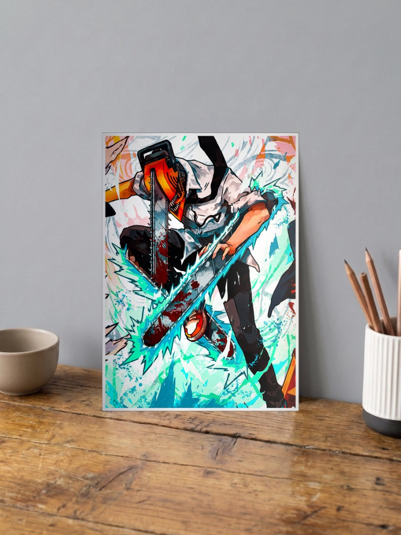 Denji Blue Energy Chainsaw Man Anime Poster