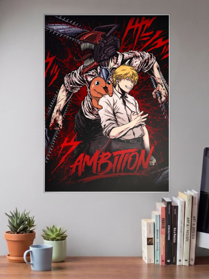 Denji and Pochita Chainsaw Man Anime Poster