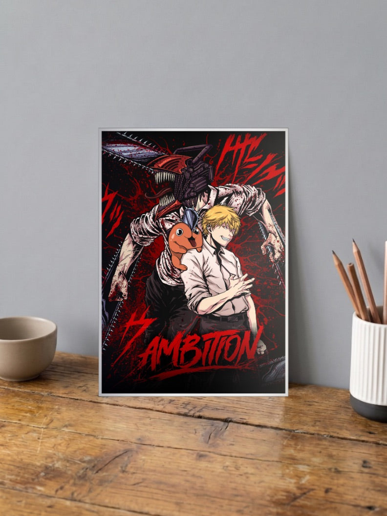 Denji and Pochita Chainsaw Man Anime Poster
