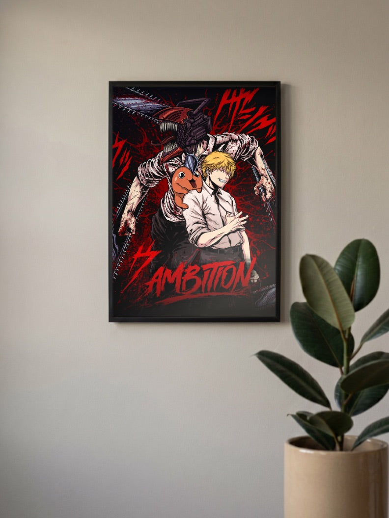 Denji and Pochita Chainsaw Man Anime Poster