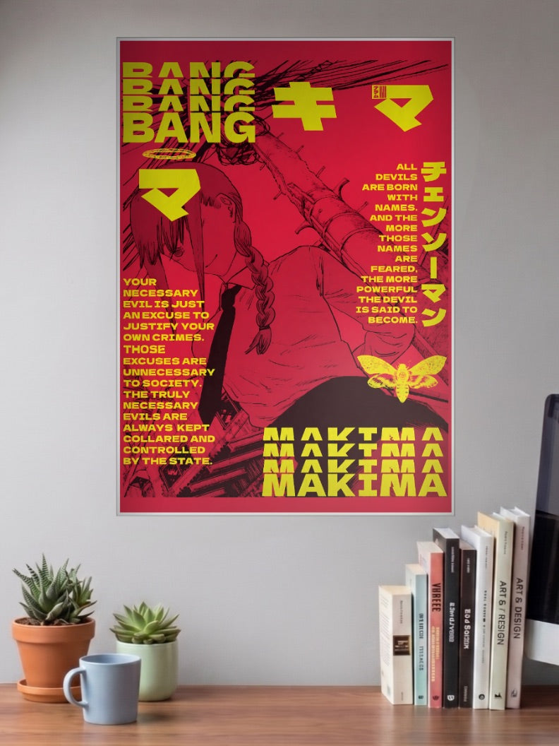 Makima Red Yellow Chainsaw Man Anime Poster