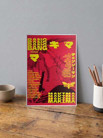 Makima Red Yellow Chainsaw Man Anime Poster
