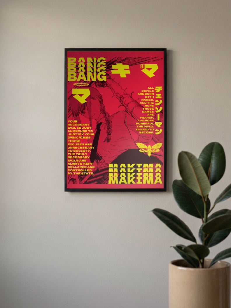 Makima Red Yellow Chainsaw Man Anime Poster
