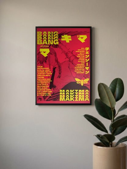 Makima Red Yellow Chainsaw Man Anime Poster