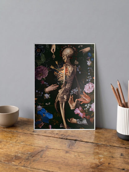 Skeleton Flowers Art Poster