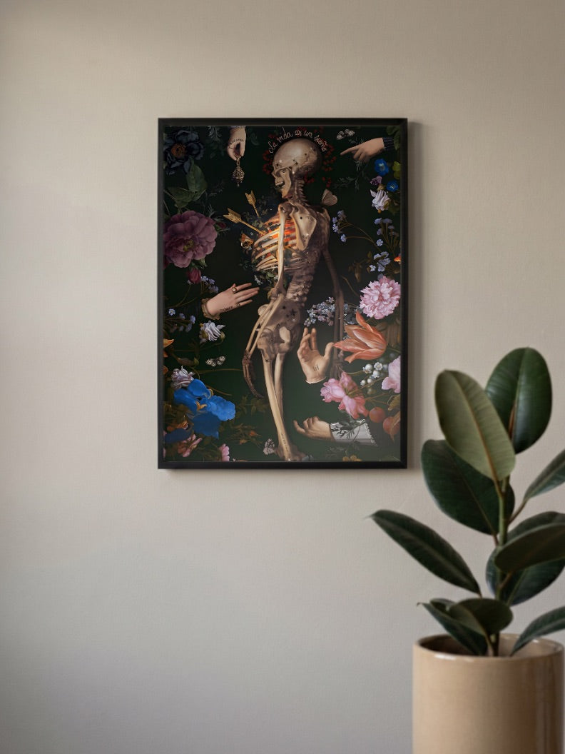 Skeleton Flowers Art Poster