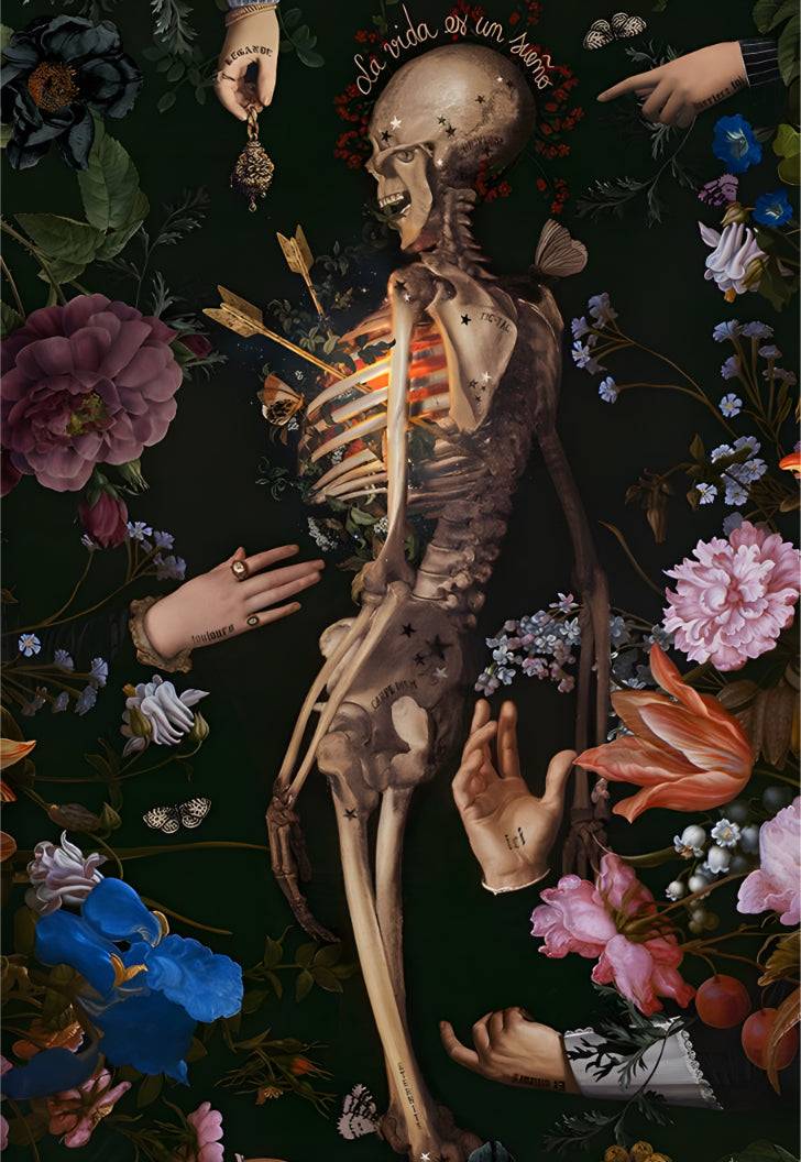 Skeleton Flowers Art Poster – Posterwa