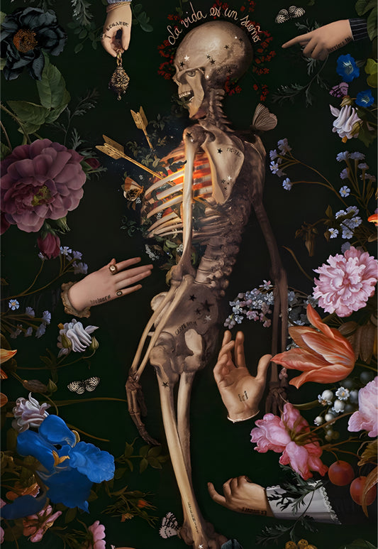 Skeleton Flowers Art Poster