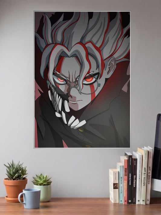 Dandadan Poster shown in A3 size on a wall above a study desk