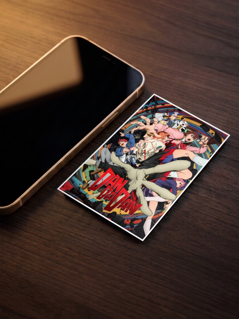 Dandadan Cast Reaching Out Anime Poster as a pocket poster, sized to fit behind a phone case