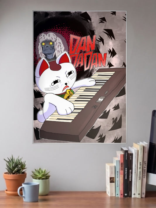 Okarun Demon Portrait Anime Poster shown in A3 size on a wall above a study desk