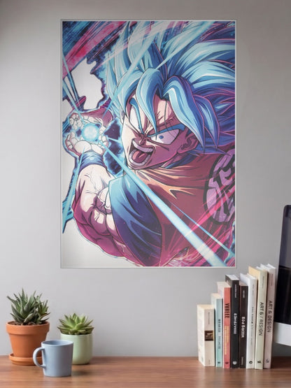 Goku Blue Kamehameha Anime Poster