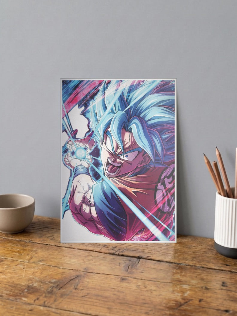 Goku Blue Kamehameha Anime Poster