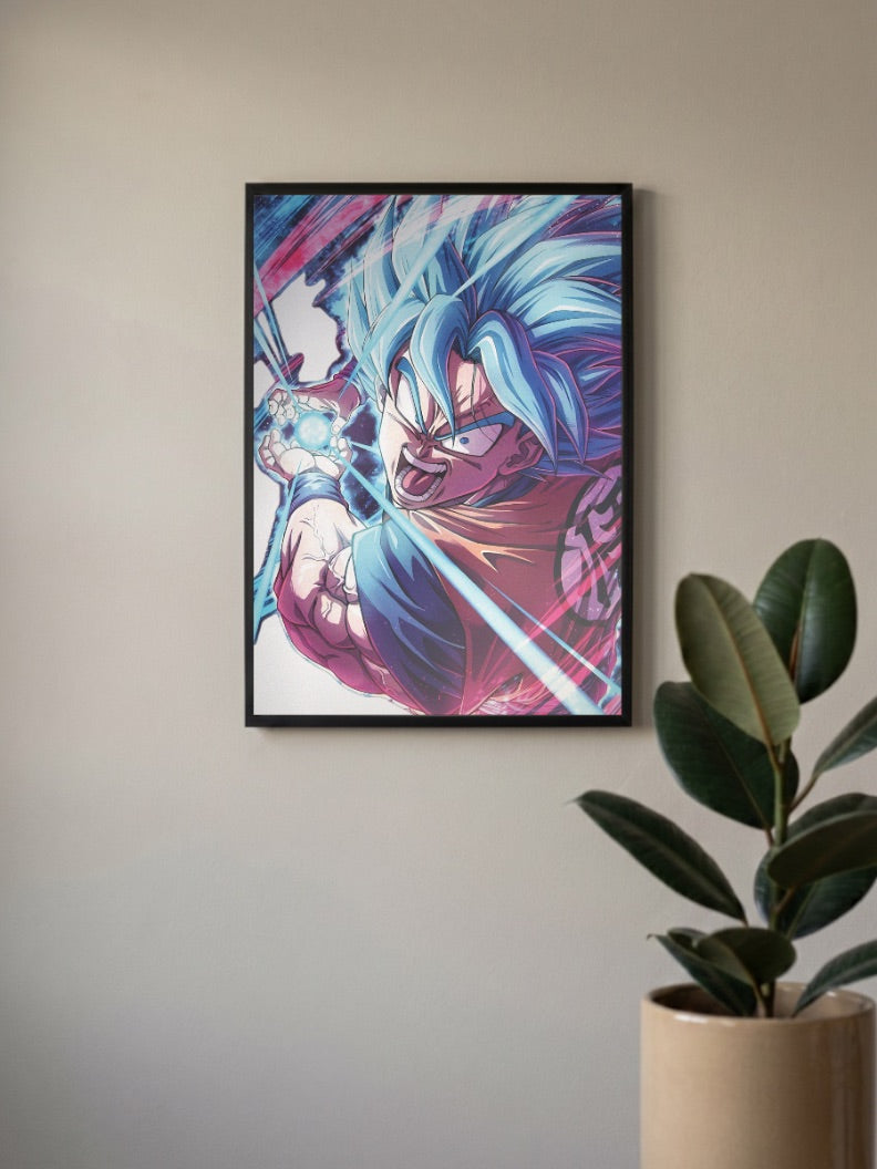 Goku Blue Kamehameha Anime Poster