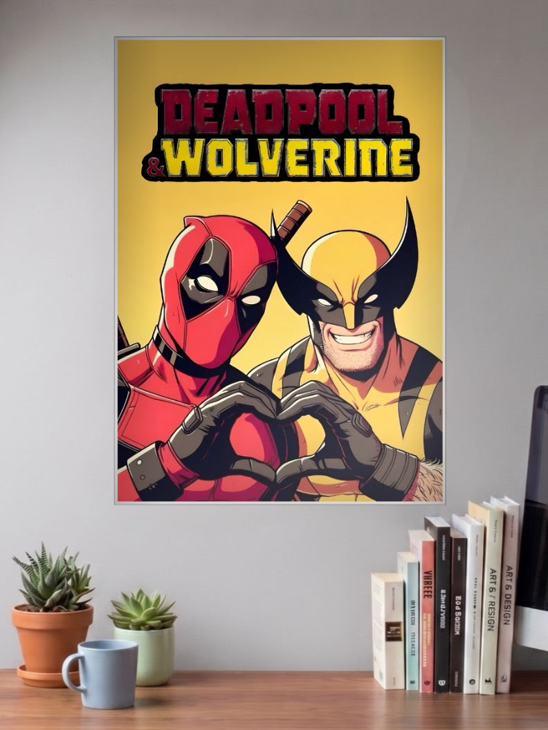 Deadpool Wolverine Heart Pose Marvel Poster