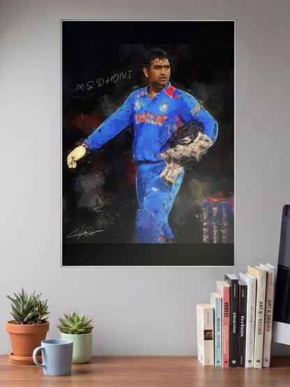 MS Dhoni Painted Portrait Cricket Poster