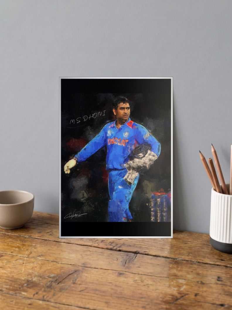 MS Dhoni Painted Portrait Cricket Poster