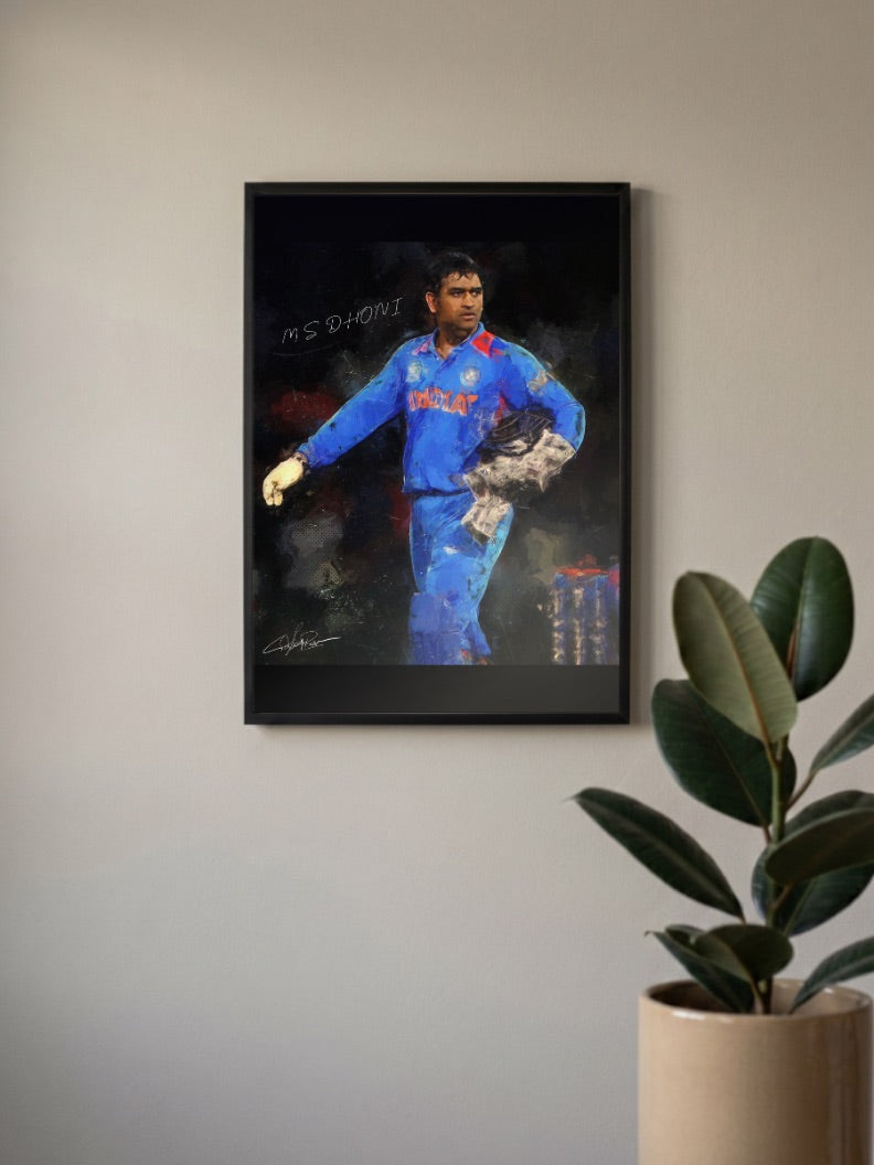MS Dhoni Painted Portrait Cricket Poster