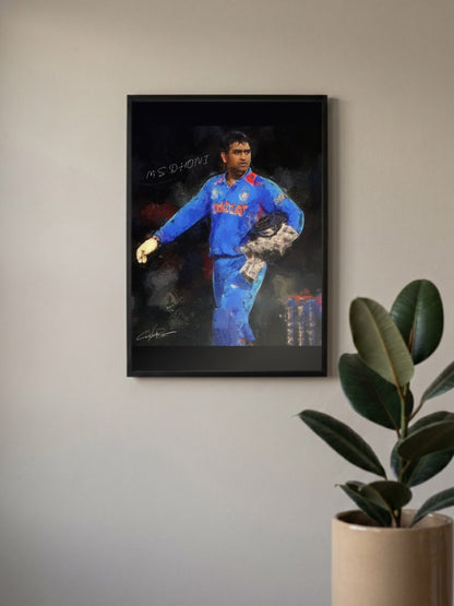 MS Dhoni Painted Portrait Cricket Poster