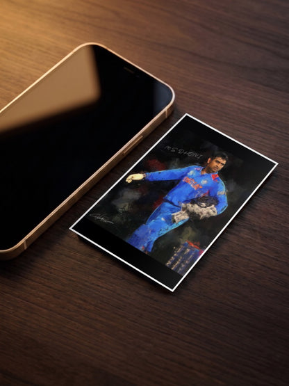 MS Dhoni Painted Portrait Cricket Poster