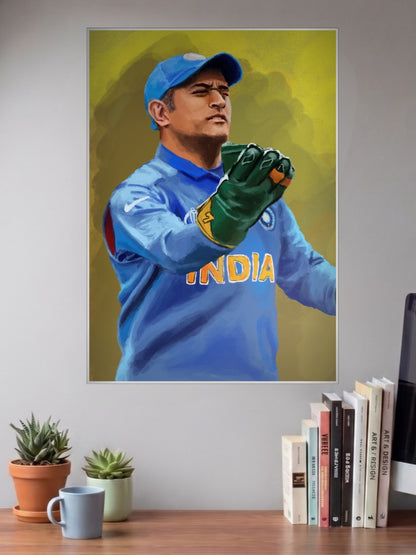 MS Dhoni Glove Portrait Cricket Poster