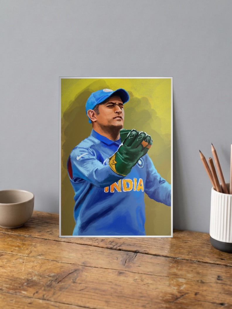 MS Dhoni Glove Portrait Cricket Poster
