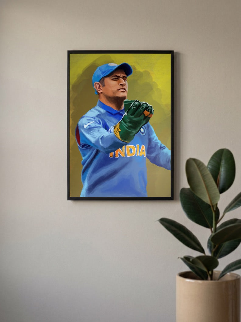 MS Dhoni Glove Portrait Cricket Poster