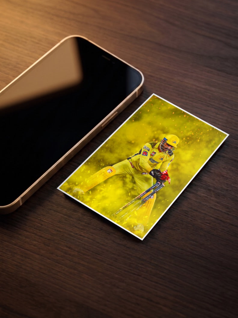 Dhoni Csk Batting Stance IPL Poster as a pocket poster, sized to fit behind a phone case