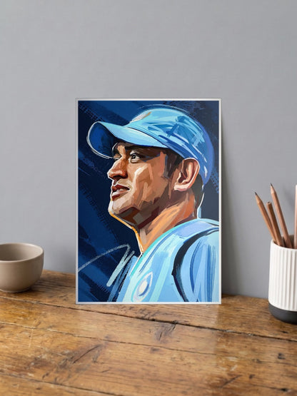MS Dhoni Side Profile Art Cricket Poster