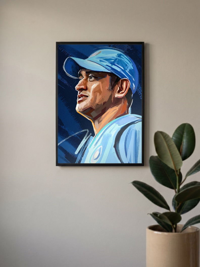 MS Dhoni Side Profile Art Cricket Poster